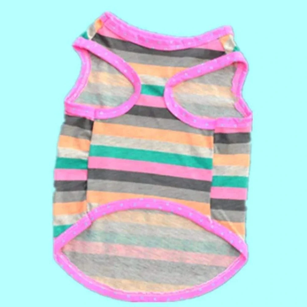 Striped‎ Dog Tank Top Pink Orange Green Grey Sleeveless Pet Shirt Size Large NEW